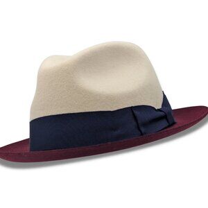 Montique White 2 1/4" Wide Burgundy Brim Wool Felt Hat. H-82